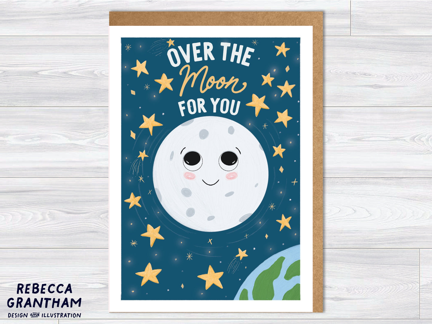 Over the moon for you - A6 Greetings Card