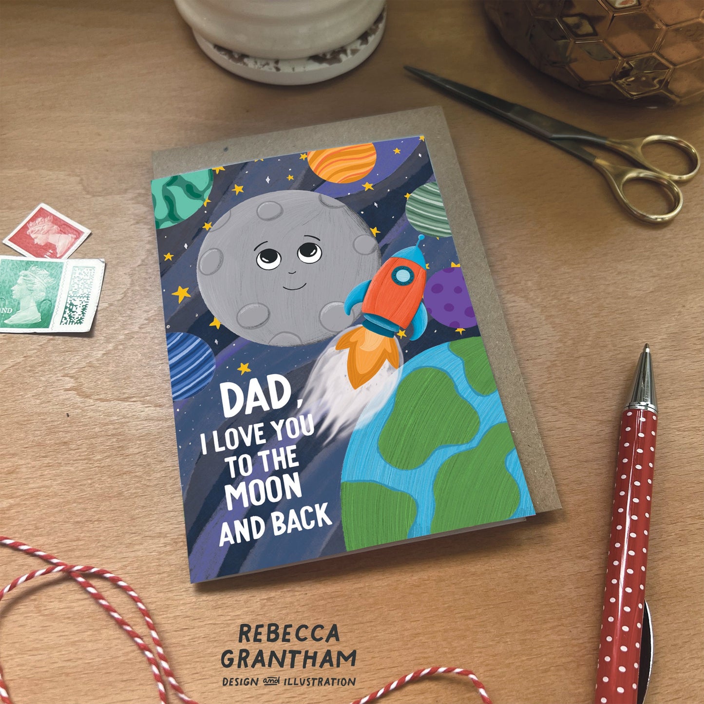 Dad I love you to the moon and back - A6 Greetings card