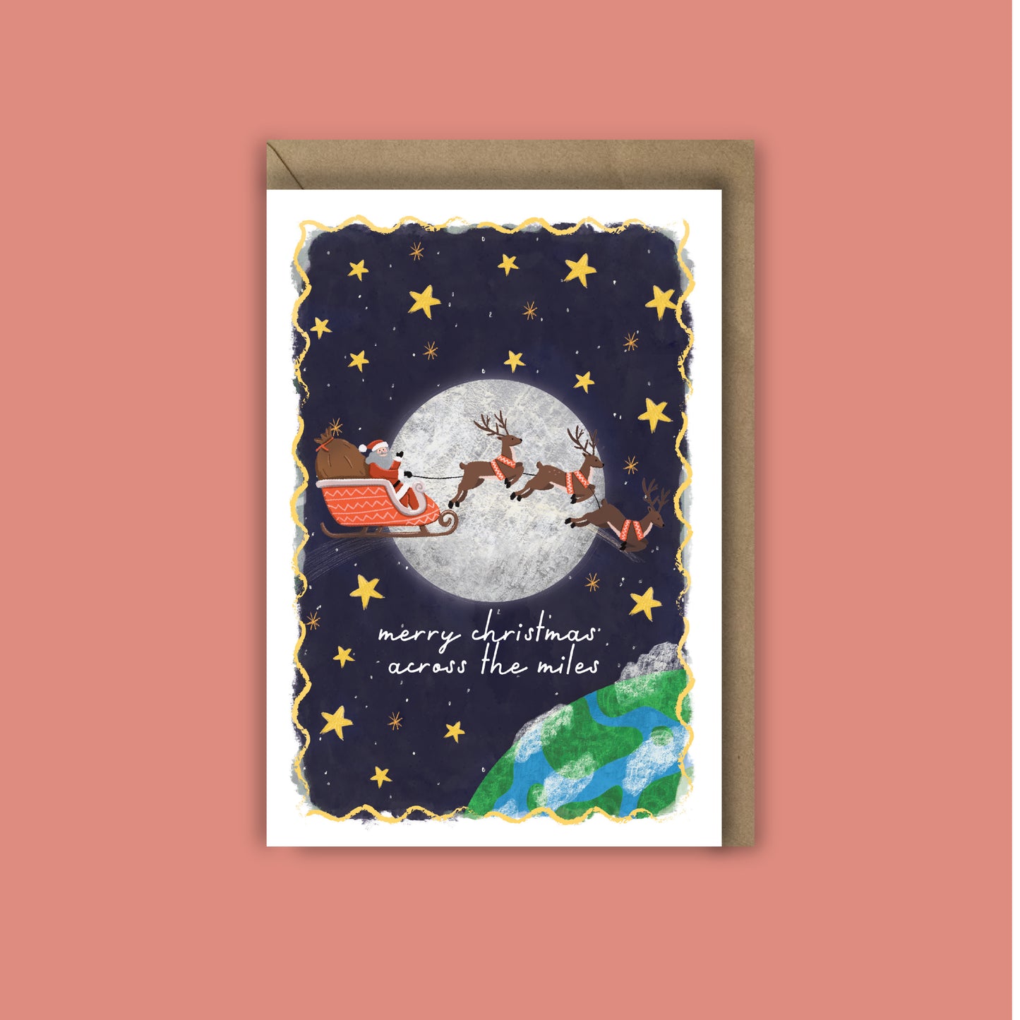 Merry Christmas Across the Miles- A6 Greetings Christmas Card